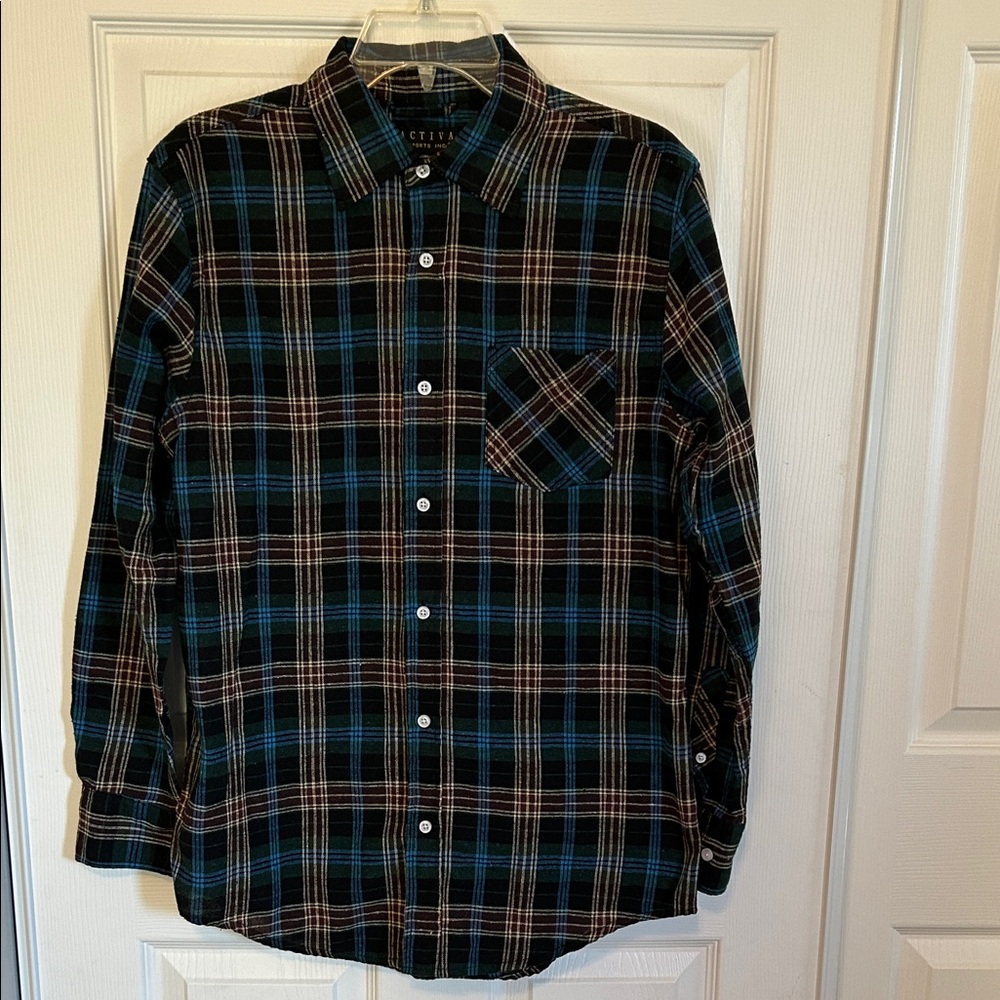 ATIVA Blue & Green Flannel Checkered Casual Shirt Unisex Medium